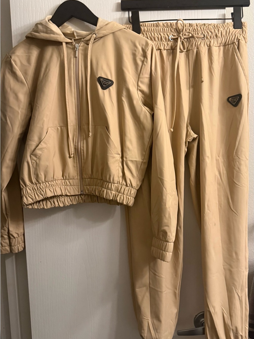 Beige Hooded  crop tops Joggers Set - Light Beige Sweatpants